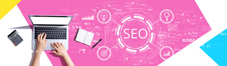 SEO concept with person using a laptopの写真素材