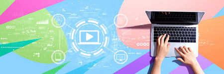 Webinar concept with person using a laptopの写真素材