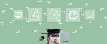 Smart industry concept with person working with laptopの写真素材