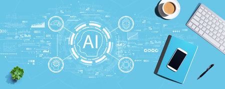 AI concept with computer keyboard and office itemsの写真素材