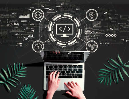 Web development concept with person using a laptopの写真素材