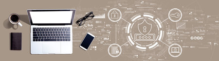 Cyber security theme with a laptop computerの写真素材