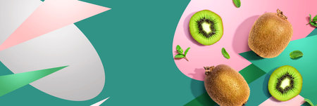Fresh green kiwis overhead viewの写真素材