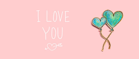 I love you message with hand draw blue heartsの写真素材