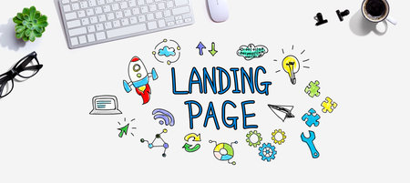 Landing page with a computer keyboardの写真素材