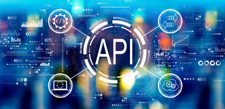 API - application programming interface concept with big city lightsの写真素材