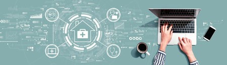 Telehealth theme with person using laptopの写真素材
