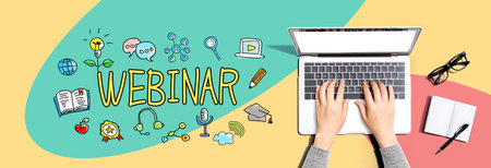 Webinar with person using a laptopの写真素材