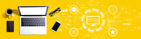 Social media theme with a laptop computerの写真素材