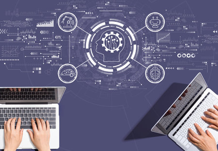 Future technology concept with people working togetherの写真素材