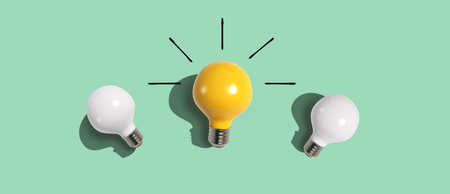 One out unique idea light bulb concept - Flat layの写真素材