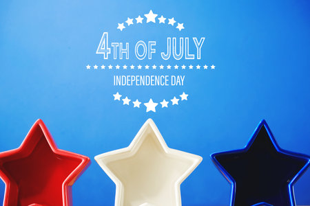 4th of July message with red, blue and white starsの写真素材