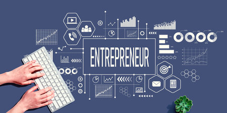 Entrepreneur theme with person using pc keyboardの写真素材