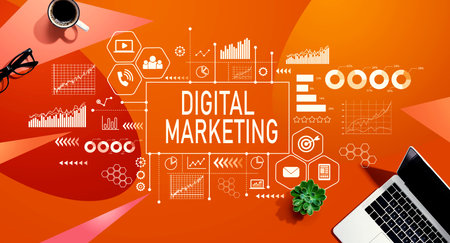 Digital marketing with a laptop computerの写真素材
