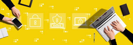 Cyber security theme with people working togetherの写真素材
