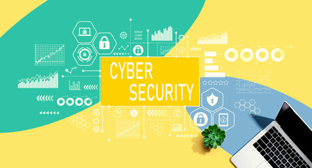 Cyber security theme with a laptop computerの写真素材
