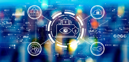 Data Privacy concept with big city lightsの写真素材