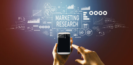 Marketing Research theme with hand pressing a buttonの写真素材
