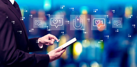 Get more likes concept with businessman using a tablet computerの写真素材