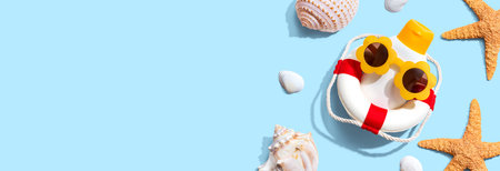 Summer sunblock sunscreen skincare theme with beach shells