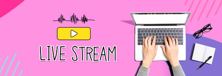 Live stream with person using a laptopの写真素材