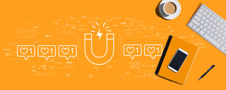 Get more likes concept with computer keyboard and office itemsの写真素材