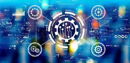 Automation concept with big city lightsの写真素材