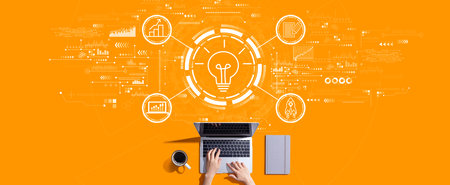 Great idea for success concept with person working with laptopの写真素材