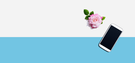 Smartphone with a pink roseの写真素材