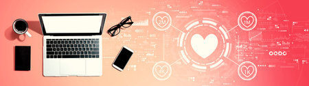 Get more likes concept with a laptop computerの写真素材