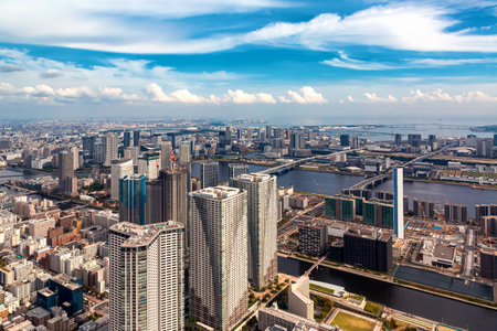 Aerial view of Odaiba Harbor in Tokyo, Japanの写真素材
