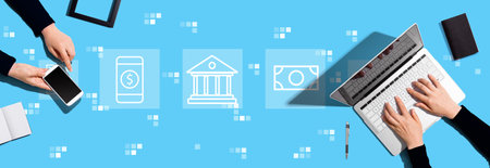 Online banking concept with people working togetherの写真素材