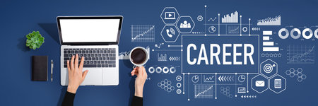 Career theme with person using laptop computerの写真素材