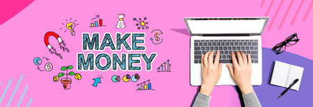 Make Money with person using a laptopの写真素材
