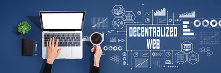 Decentralized Web theme with person using laptop computerの写真素材