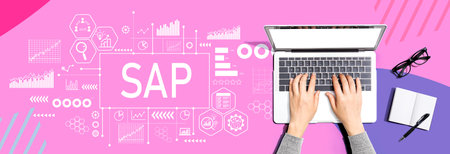 SAP theme with person using a laptopの写真素材