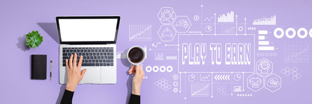 Play to Earn theme with person using laptop computerの写真素材