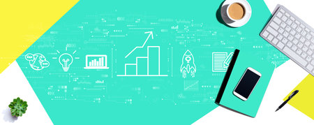 Business growth analysis with computer keyboard and office itemsの写真素材