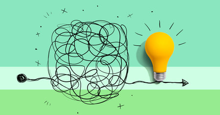 Clarifying complex ideas theme with light bulbの写真素材