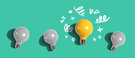 One out unique idea light bulb - Flat layの写真素材