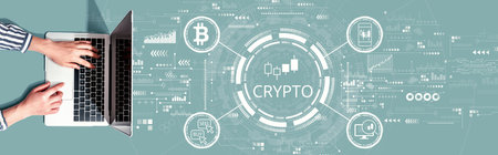 Crypto Trading theme with person using a laptopの写真素材