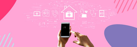 Telehealth theme with person using smartphoneの写真素材