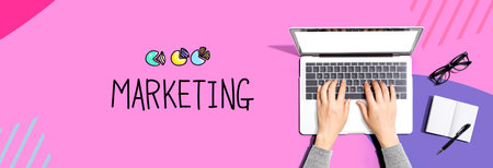 Marketing with person using a laptopの写真素材