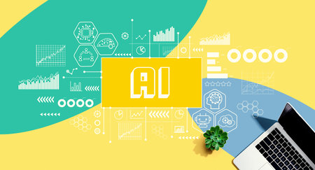 AI theme with a laptop computerの写真素材