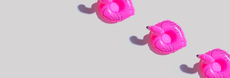 Summer concept with pink flamingo floatsの写真素材