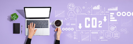 Reduce CO2 theme with person using laptop computerの写真素材