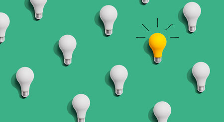 One out unique idea light bulb conceptの写真素材