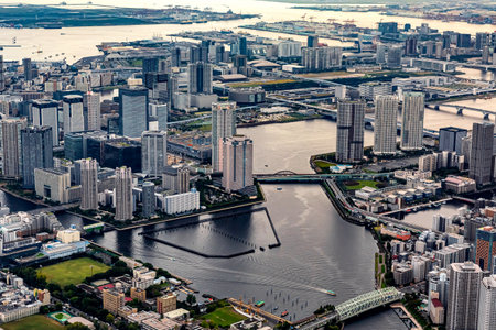 Aerial view of Odaiba Harbor in Tokyo, Japanの写真素材