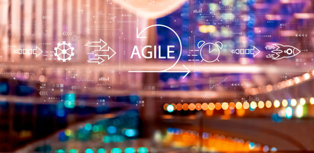 Agile concept with big city at nightの写真素材
