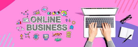 Online business with person using a laptopの写真素材